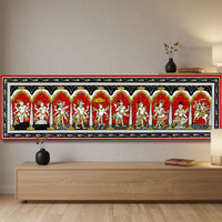 Peinture murale rectangulaire artisanale traditionnelle SriKrishna Dashavatara - Origine Orissa - Décoration suspendue pour salon intérieur