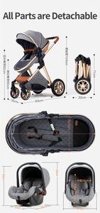 Poussette bébé 3 en 1 de haute qualité, luxe, haute position, multifonctionnelle, pour les voyages - Product Image 4