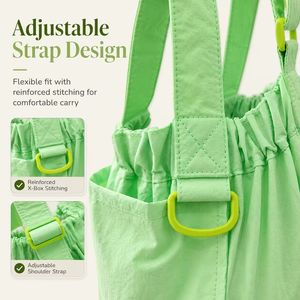 <b>Light</b> Green Nylon Tote Bag With Drawstring Closure And Shoulder Strap For Daily Use - Product Image 3