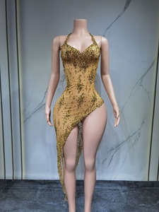 Vestido de Noite Feminino de Luxo 2026 com Decote V e Strass Brilhantes, Transparente em Tule, Roupa Sexy para Festas e Celebrações - Product Image 6