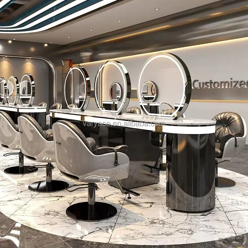 Barber Hairdressing Chairs Set Salon Shop Equipment with Shampoo Bed Styling Mirror Station Home Office Beauty Salon Furniture