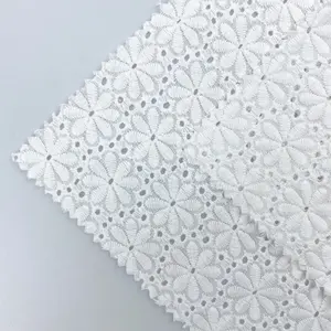 White floral flower design 3d bridal embroidered plain dyed lace fabric for wedding dress