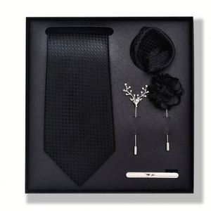 Men Tie Set 6-Piece Necktie <b>Gift</b> <b>Box</b> with Solid Color Striped Paisley Pocket Square Tie Clip Label Pin Fashionable Accessory Kit - Product Image 4