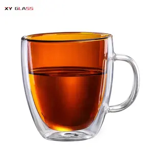 शास्त्रीय रंगीन आधुनिक डिजाइन हस्तनिर्मित थर्मो ग्लास हैंडल कॉफी कप