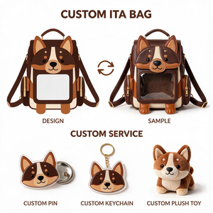 Sac à dos Ita Bag Monstre de dessin animé personnalisé OEM ODM en cuir PU avec fenêtre transparente en PVC pour affichage de badges, sac à bandoulière Itabag - Product Image 2