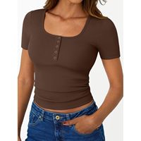 Camisetas Henley Acanaladas Básicas para Mujer FOXA, Moda Verano 2026, Lindas, Casuales, Transpirables, de Manga Corta, Ropa de Primavera