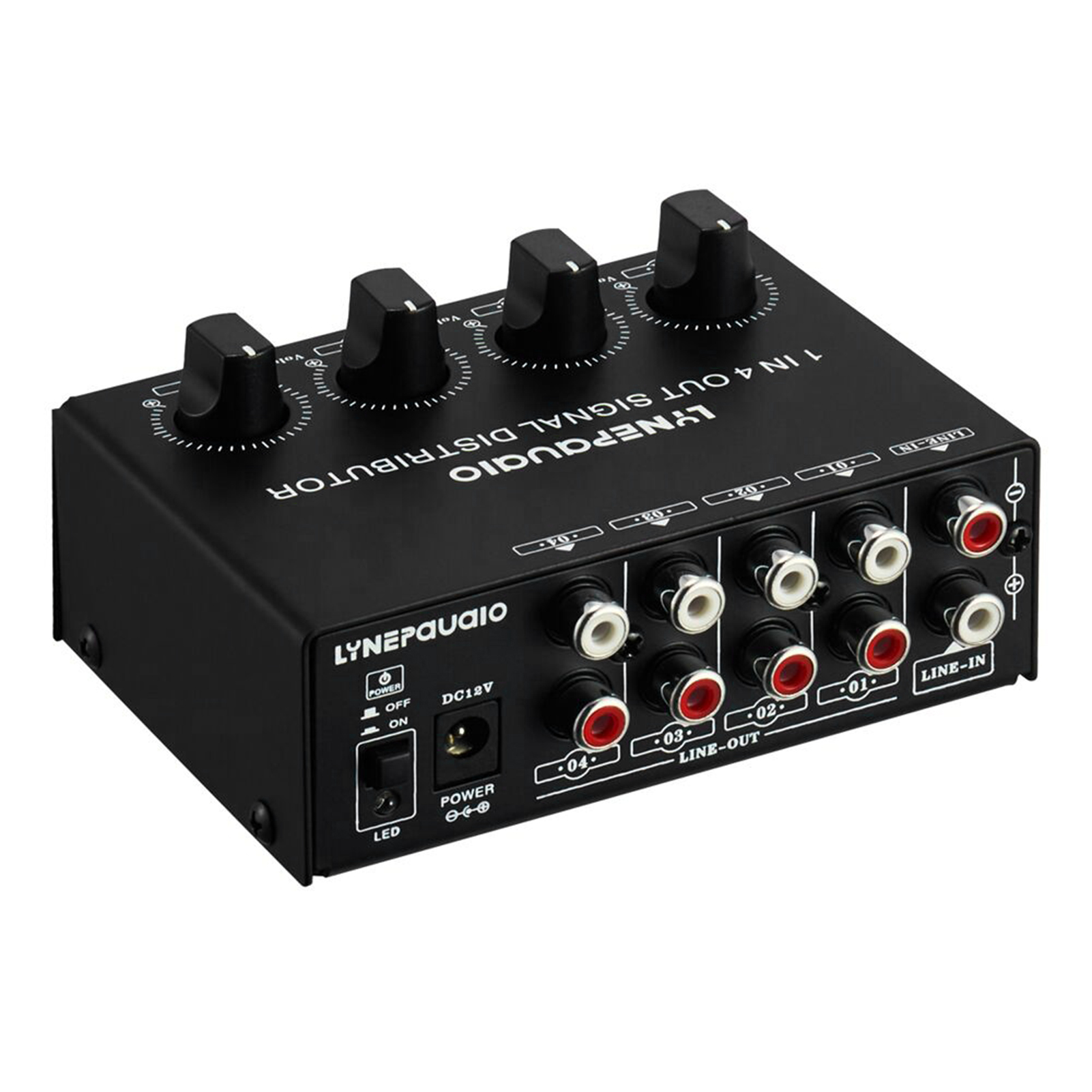 Distributore Amplificatore Segnale Stereo 1 In 4 Uscite - Volume Indipendente Per Ogni Canale