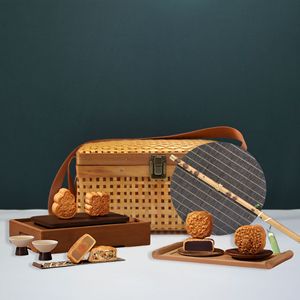 Bamboo Woven Traditional Light Luxury Retro Moon <b>Cake</b> & Tea Packaging Gift <b>Box</b> Handmade Eco-Friendly Customization - Product Image 2