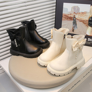 Stivaletti <span class=keywords><strong>Invernali</strong></span> con Zip per Bambine, Nuova Moda Principessa con Fiocco, Bianco e Nero, Comodi e Antiscivolo, Vendita all'Ingrosso - Product Image 3