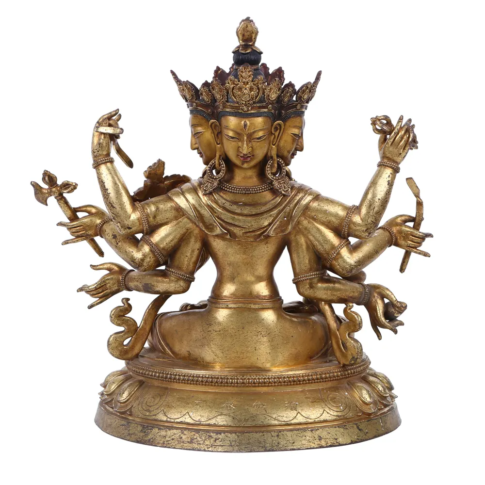 清朝のチベット仏像寺院の礼拝8腕のヴァジュラは仏の装飾のために母仏の家の彫像を保存します