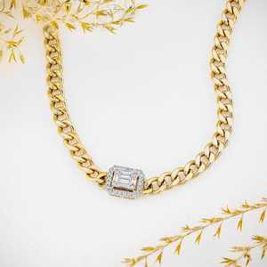 Collar de Oro Amarillo Sólido de 18k con Engaste de Diamantes y Cadena Cubana para Regalo de Boda o Compromiso - Product Image 5