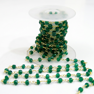 Natural Green Onyx Rondelle Faceted Beaded Wire Wrapped <b>Rosary</b> Chain - Product Image 1