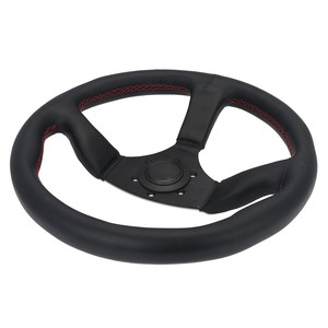 Volant classique en cuir noir <span class=keywords><strong>pour</strong></span> <span class=keywords><strong>voiture</strong></span> de course universelle 350mm 14 pouces avec coutures rouges - Product Image 3
