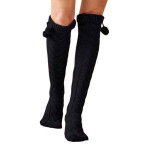 Calcetines Largos de Mujer, Medias de Punto de Lana con Bola de Pelo, por Encima de la Rodilla - Product Image 4