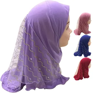 Atacado venda direta novo estilo hijabs fabricantes, estoque para meninas pequenas hijabs instantâneo crianças