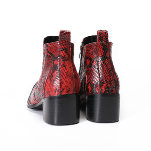 Bottes de <span class=keywords><strong>moto</strong></span> de luxe NA878 rouges pour hommes, en cuir véritable, à fermeture éclair, style punk, bottines gothiques à <span class=keywords><strong>talon</strong></span> <span class=keywords><strong>haut</strong></span> en cuir de vachette, chaussures de fête et de mariage - Product Image 4