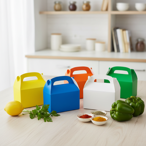 Caja de cartón reciclable de colores brillantes surtidos con asa para pasteles, <span class=keywords><strong>desayunos</strong></span>, dulces y queso - Product Image 2