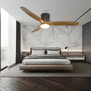 1stshine Ceiling Fan 3 Natural Wooden Blades LED Lighting Flush Mounted Ceiling Fan With Remote