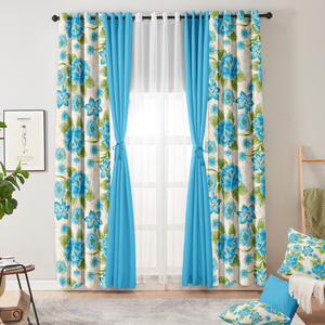 Ensemble de rideaux floraux modernes 10 pièces Décoration intérieure Traitement des fenêtres avec des draperies unies Panneaux transparents Housses de coussin pour la chambre à coucher - Product Image 1