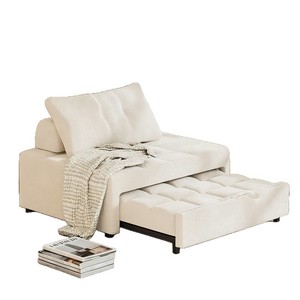 Divano <span class=keywords><strong>Letto</strong></span> Doppio Pieghevole Multifunzionale in Legno, Estensibile, per Piccoli Appartamenti, Colore Crema - Product Image 5