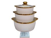 Ensemble de casseroles en céramique trois pièces classiques et durables avec bordure dorée en relief et double poignée – Vente directe en gros