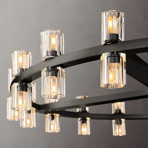 Lustre rond noir bronze de 48 pouces pour villa, style industriel américain, grandes suspensions LED en laiton et verre pour salon - Product Image 4