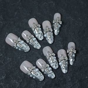 Uñas postizas de lujo con diseño de estrella y mariposa, acrílicas, hechas a mano, de cobertura completa, al por mayor, precio de fábrica. - Product Image 3