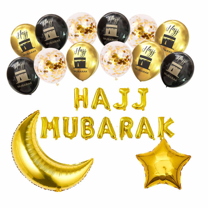 Umrah Mubarak Balloons - Black & Silver Islamic Decorations, Pack Of 10