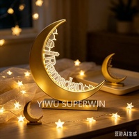 Superwin Nouvelles décorations de table pour le Ramadan, décorations en bois avec lumières LED pour le Ramadan Kareem, ornement pour l'Eid Mubarak