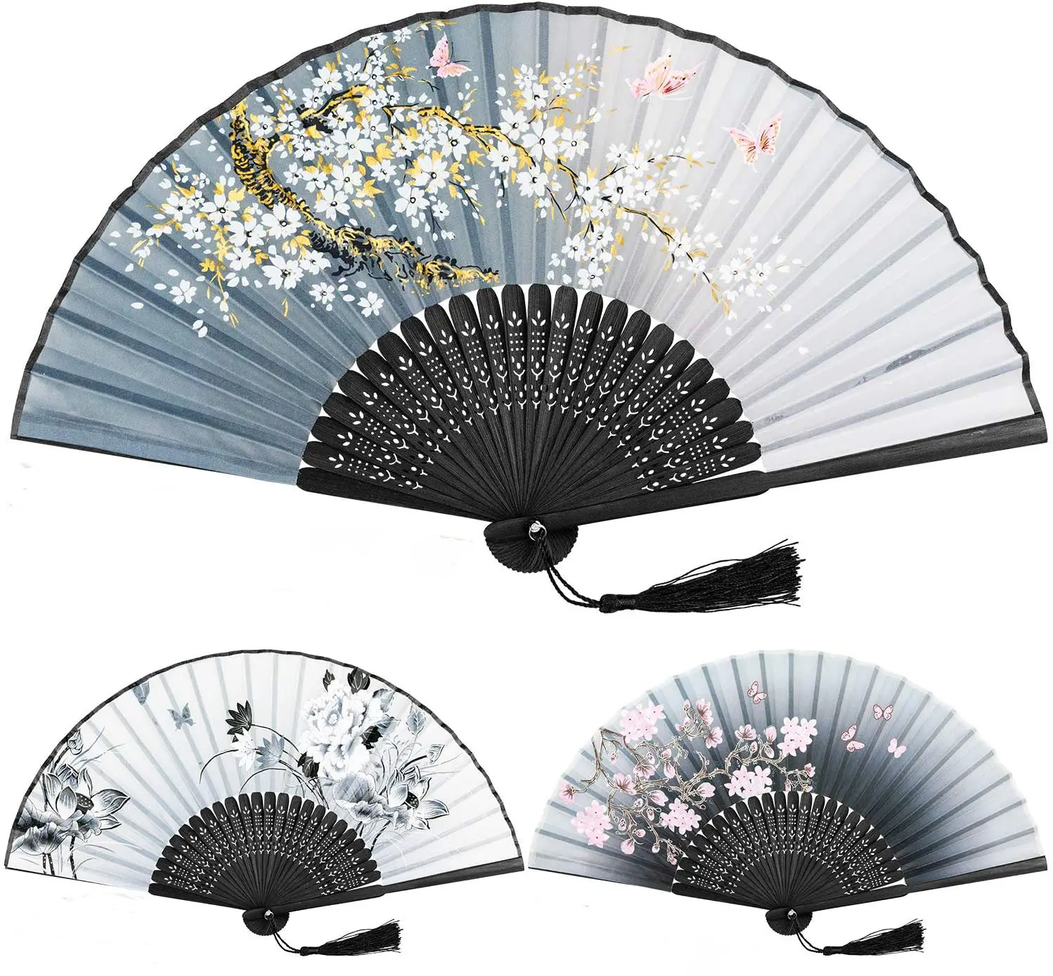 Hand Folding Fan, Abanicos de Mano Chinese Vintage Style Handheld Fan with Fabric Sleeve, Silk Fan with Bamboo Frame and Elegant