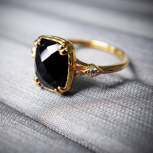 Anelli Vintage da Donna in <span class=keywords><strong>Argento</strong></span> Sterling <span class=keywords><strong>925</strong></span> Placcato Oro 18k <span class=keywords><strong>con</strong></span> Grande <span class=keywords><strong>Pietra</strong></span> <span class=keywords><strong>Nera</strong></span> Rettangolare - Product Image 4