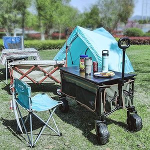 Chariot pliable <span class=keywords><strong>à</strong></span> quatre roues pour camping en plein air et plage, avec plateforme en acier et <span class=keywords><strong>table</strong></span> pliante type 'egg roll' - Product Image 4