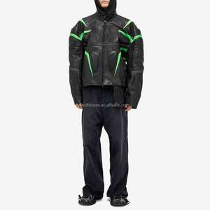 แจ็คเก็ตหนังแท้สไตล์เรซซิ่งแบบซิป ดีไซน์หรูหรา สำหรับทั้งชายและหญิง หนังทำสีซีดแบบวินเทจ แจ็คเก็ตหนังผู้ชายสีเงินทรงโอเวอร์ไซส์ สไตล์ไบค์เกอร์/นักแข่ง - Product Image 4