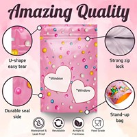 Op maat gemaakte hartvormige staande zipzakken, vochtbestendig en hersluitbaar, voor snoepverpakkingen zoals gummies en snacks.