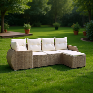 Conjunto de Sofá de Jardín de Ratán Beige con Reposabrazos Ajustables, Muebles de Exterior de 4 Plazas, Diseño Contemporáneo - Product Image 2
