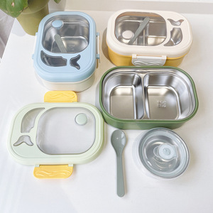 Niedliche Kinder-Edelstahl-Thermobehälter mit 2 Fächern, Auslaufsichere Schul-Tiffin-Bento-Lunchbox für Kinder - Product Image 1