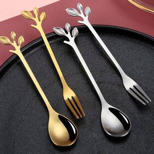 Unique Creative Tableware Stainless Steel Leaf Spoon Coffee Spoon Dessert Fork Spoon Set - Product Image 6