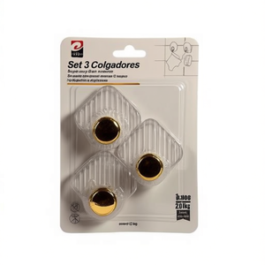 Set 3 Colgadores Diamond Shape Transparent Gold Wall Hooks 2.0kg Capacity - Product Image 1