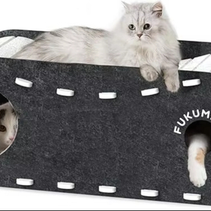 Lit pour chat d'intérieur <span class=keywords><strong>FUKUMARU</strong></span> de 31,5 pouces, lit tunnel pour chat extra long et confortable pour plusieurs chats de grande taille, cachette pour chat en feutre - Product Image 1