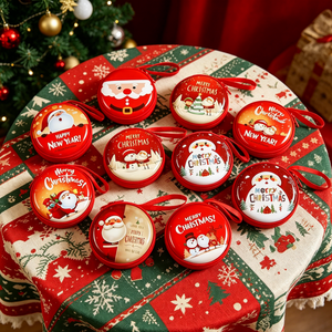 Dompet Koin Natal Unik, Tempat Permen & Koin, Desain Santa & Manusia Salju yang Lucu, Kantong Resleting Logam, Dompet Koin Kaleng Natal - Product Image 3