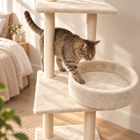 En gros, Grand Lit pour animaux multi-niveaux, Arbre à chat avec griffoirs en sisal, paniers surélevés et jouets à suspendre pour souris