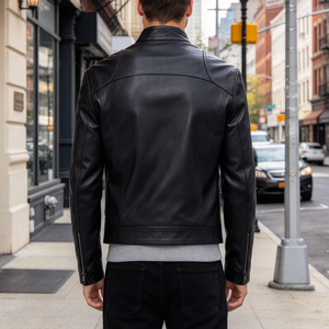 OEM Custom <b>Mens</b> PU <b>Faux</b> <b>Leather</b> <b>Jacket</b> Custom Vintage Biker Coat Stand Collar Zipper Pocket Streetwear <b>Men</b> Outerwear TKAN1040 - Product Image 3