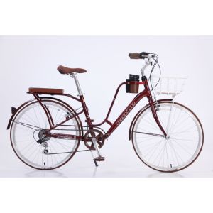 Vélo <span class=keywords><strong>Classique</strong></span> pour Femme Adulte, Cadre en Aluminium Blanc et Rouge, 21 Vitesses, 26 Pouces, Vélo de Ville - Product Image 2