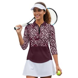 Camiseta Deportiva de Golf para Mujer con Estampado Tribal Polinesio Samoano, Media Cremallera, Manga 3/4, Impresión Bajo Demanda - Product Image 4