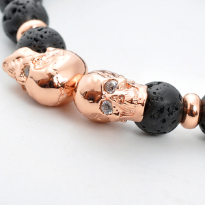 F148 regalos para el novio cuentas al por mayor volcánico lava cuentas de piedra con forma de cráneo pulsera simple para hombres - Product Image 5