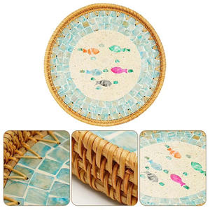 Plateau de service en rotin fait main, tressé à la main en osier naturel, finition laquée écologique, durable, facile à nettoyer, qualité commerciale, pour café - Product Image 3