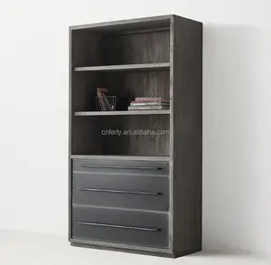 Modern Luxury Living Room Bookshelf Library Furnitures Wood Metal with door Bookcases