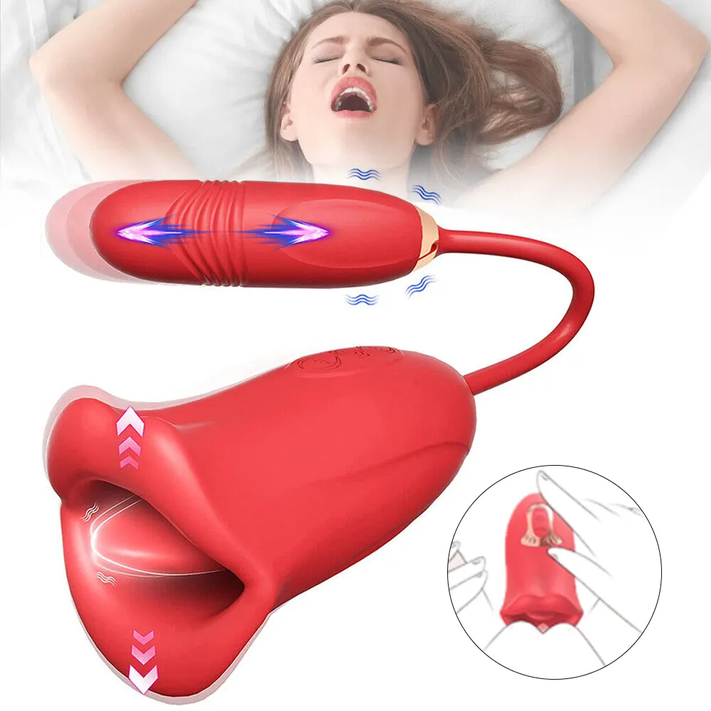 Hot Selling 2 in 1 Rose Schub Dildo Mund Vibrator Sexspielzeug für Frauen G-Punkt Nippel Klitoris Stimulator Vibrator Adult Toys