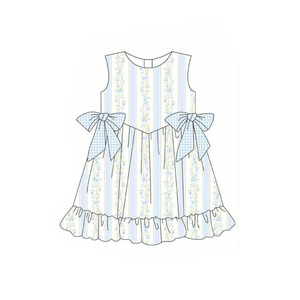 GBO0516 Conjunto de Ropa para Niña Pequeña Personalizado Sin Pedido Mínimo, Conjunto de Falda y Blusa sin Mangas con Lazo Azul a Cuadros para Niña, Venta al Por Mayor - Product Image 5