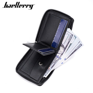 Portefeuille court pour homme Baellerry, porte-monnaie à fermeture éclair, protection RFID, couleur noire unie, usage quotidien - Product Image 1